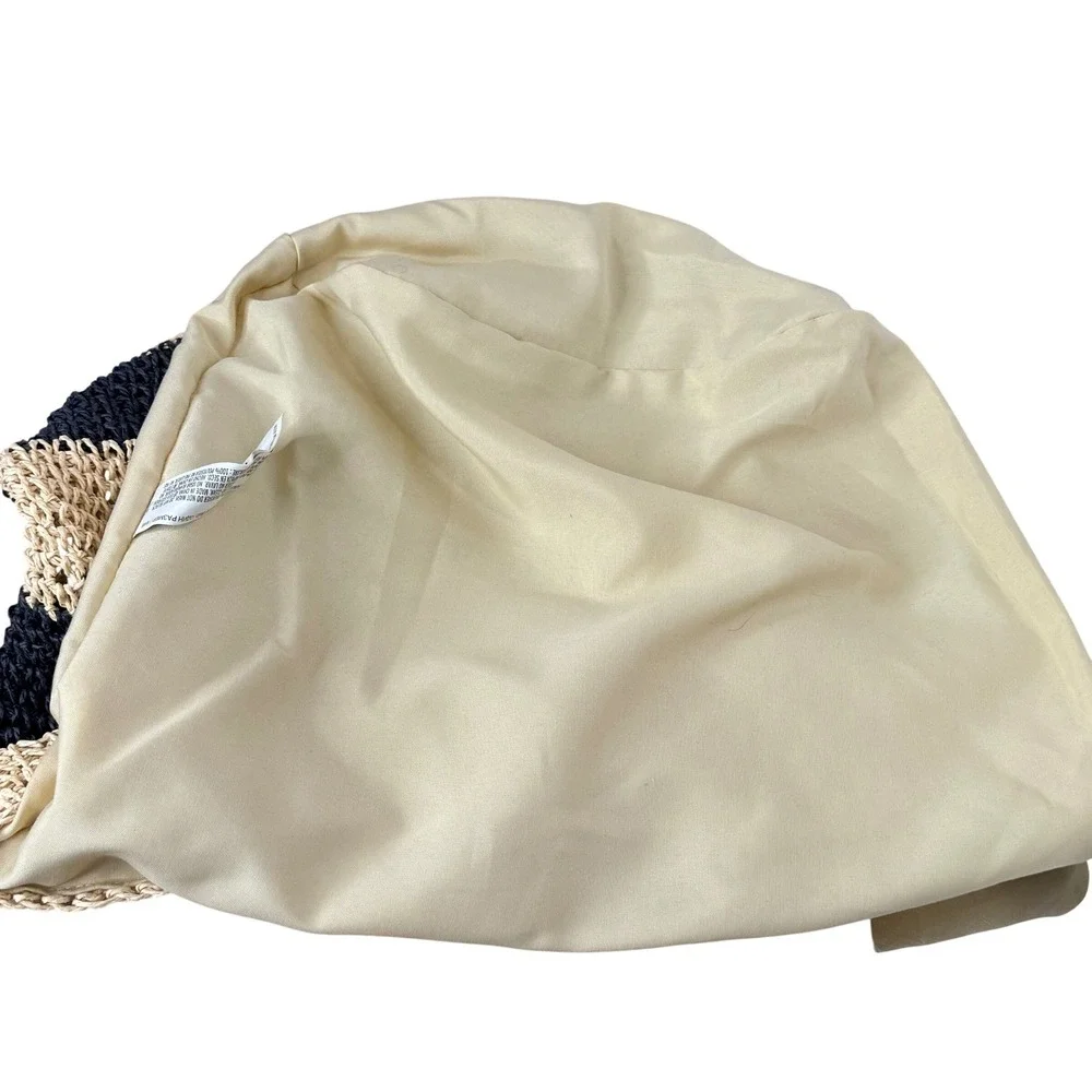 Forever 21 Straw Tote Bag Womens Navy Cream Striped‎ Woven Beach Summer Coastal